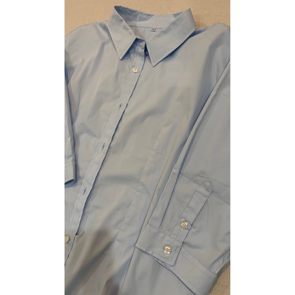 Beninos Button Up Shirt Womens XL Light Blue New Professional 3/4 Sleeve Classic